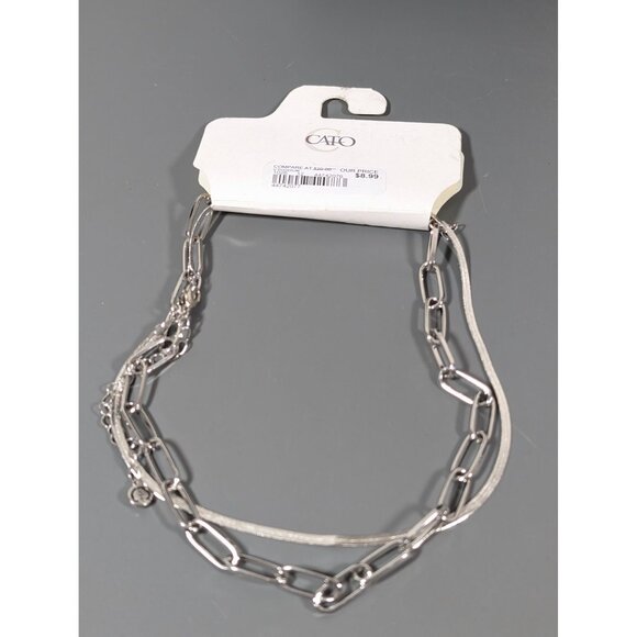 CATO Set of 2 Silver Tone Chain Necklaces Paperclip Chain Herringbone 20" NEW - Picture 2 of 7